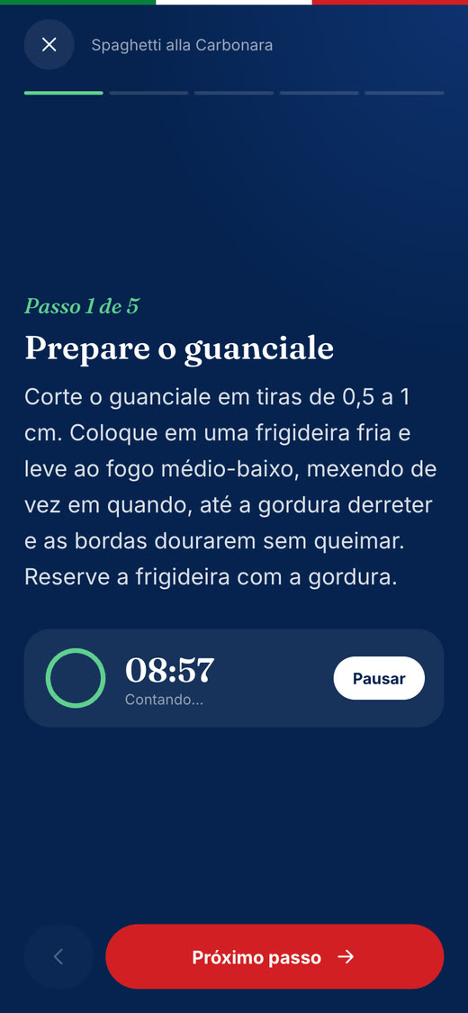 Modo cozinha do app com cronômetro