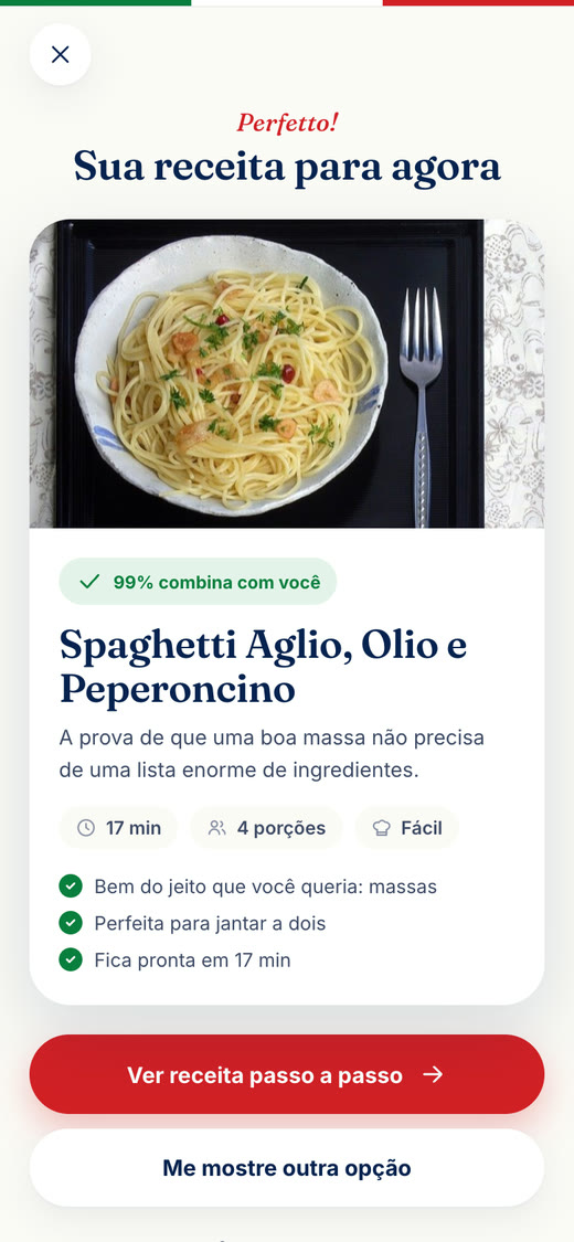 Tela de sugestão de receita do app